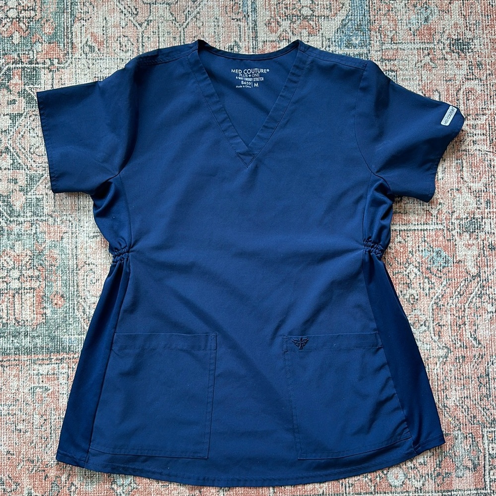 Navy maternity scrub top, size M